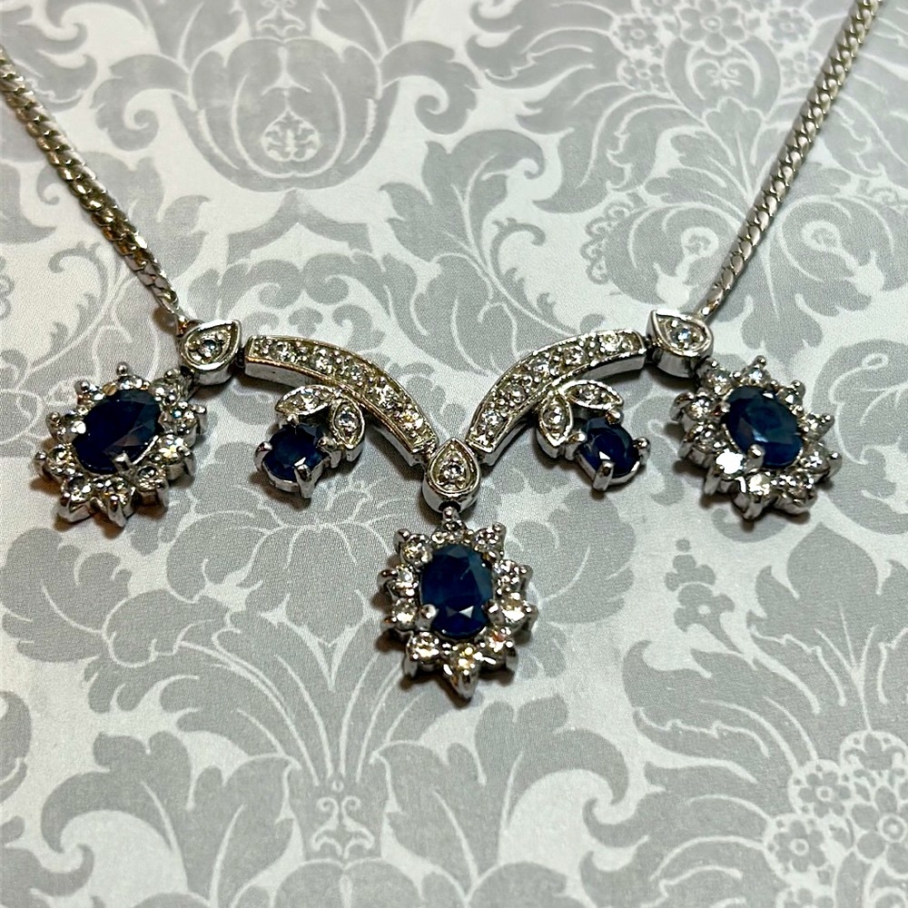 Elegant Sapphire and CZ Necklace - Picture 2 of 5